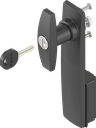 Escutcheon long with T-handle, keyed EK 333, Polyamide black and zinc die black powder-coated