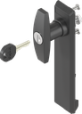 Escutcheon with T-handle, keyed EK 333, Polyamide black and zinc die black powder-coated